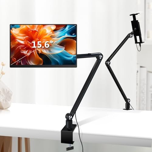 MSDONG Support de tablette pour iPad, portable, support de bureau pour écran de 15,6 à 16 , manches longues en aluminium avec base rotative à 360 °, compatible avec écran de 4,7 à 16, iPad, Kindle
