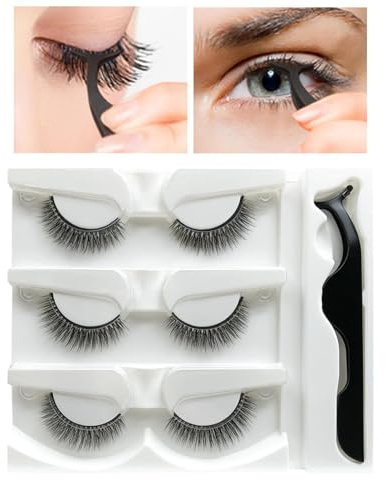 Ciglia autoadesive, senza colla, ciglia autoadesive | 3 paia di ciglia senza colla, ciglia finte naturali, facili da usare