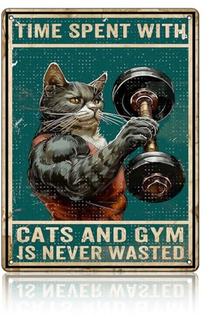macago Dekoratives Schild mit Katzen-Motiv, 30 x 40 cm, Metalldose, Retro-Stil, Wandmontage, Geschenkidee