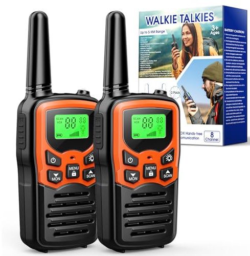 Hapikids Walkie Talkie Erwachsene, Funkgeräte Set Camping Zubehör Wishouse Walkie Talkies 5 km Camping Gadgets Essentials Walky Talky Kinder Funkgerät mit Taschenlampe LED