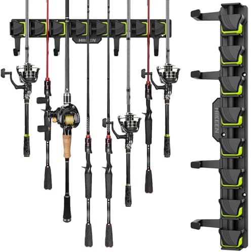 BOOSTEADY Soporte para Cañas de Pescar con 4 Ganchos Estante, Soporte de Caña de Pescar para Pared del Garaje, para Cañas de Pescar Equipo de Pesca, Verde, 1 Pieza