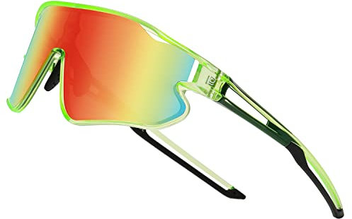 DUCO Kinder Sonnenbrille Jugend Baseball Sonnenbrille Leicht TR90 Rahmen UV400 Sport Radfahren Sonnenbrillen für Jungen Mädchen DK268 (Clear Grün Rahmen Revo Orange Linse)