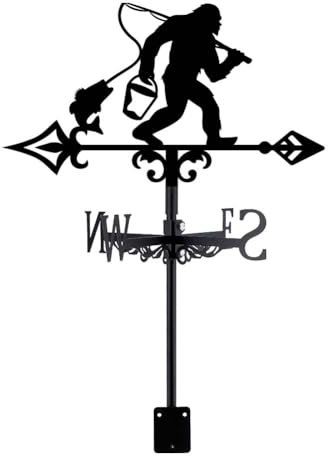 SUPERDANT Girouette de Jardin Exterieur en Fer Bigfoot Girouettes de Toit de Pêche Bigfoot Noir Direction du Vent Décoration de Jardin Art pour Indicateurs de Toit Deco Jardin Exterieur