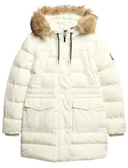 Superdry Damen Mittellanger Everest Steppmantel mit Kunstfellbesatz