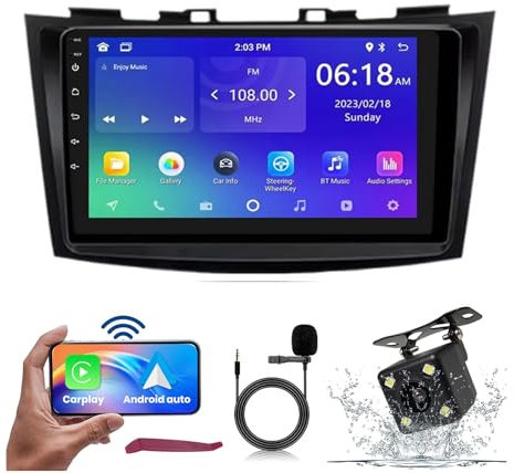 HXSQcar Android 14 Car Radio for S-uzuki Swift 4 2011-2017 with Wireless Carplay & Android Car 9 Touchscreen Radio Support GPS Navi 5G-WiFi Bluetooth 5.0 FM HiFi MIC SWC Camera (M600S)
