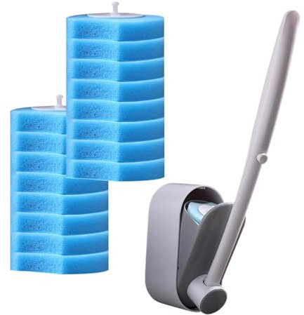 Toilettenbürste Kalkentferner, WC Reiniger Bürste mit 16 Nachfüllpads für Badezimmer Reinigung, Kalziumansammlung Entfernung, Fugenschrubber für Tiefenreinigung