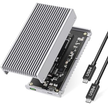 GEWOKLIY Geräuschloses 40 Gbit/s M.2 NVMe Gehäuse, USB C Aluminium externes SSD-Gehäuse, kompatibel mit Thunderbolt4/3 8 TB SSD-Adapter, PCIe Gen4 M.2 SSD-Reader (MC40-Silver)