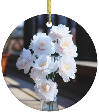 Blau-weißer Blumendruck, rund, Ornament, Weihnachtsbaum, hängende Accessoires, beidseitig bedruckt, Party-Dekoration.