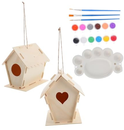 BESTonZON Wooden Bird Houses Kit for Kids Diy Bird House Kit Outdoor Painting Tools