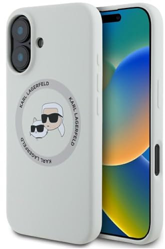 CG MOBILE Karl Lagerfeld Silicone Double Heads and Circle Hülle für iPhone 16 kompatibel mit MagSafe (Beige)