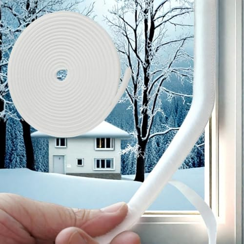 Brush Draft Excluder for Windows, 5 Meters(L) x 9 mm(W) x 15mm(T) Self-Adhesive Brush Weather Stripping Seal Strip Air Stopper for Sliding/External Door, White