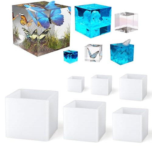 Waitamo 6Pcs Stampo Silicone per Resina Quadrati, 2.7/2/1.6/1.4/1/0.8 Inch Stampi per Resina Cubo Stampi in Silicone per Resina Per Candele Saponi Conservazione Fiori Decorazioni Soprammobili