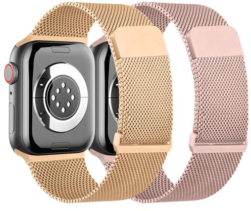 ZGCE Correa para Apple Watch 41mm 40mm 38mm 45mm 44mm 42mm 49mm, Correa Magnética para iWatch Series 10 9 SE/SE2 8 7 6 5 4 3 2 1 (Oro rosa + Rosa)