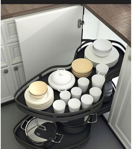 GLJTUO Für 900 Mm Schränke Schrankauszug-Lagerregal Eck-Drehauszug-Lagerregal Küchen-Eck-Drehregal Mit 2-Stöckiger Schwenkplatte,Right