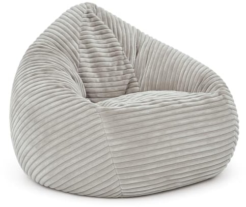 PATCH HOME Cordino Drop Sitzsack aus Breitcord – Bodensitzsack mit EPS-Füllung – Bequemer Lounge-Sessel für Erwachsene & Kinder – 3 Größen – Stylischer Cord Sitzsack mit Reißverschluss (Grau, L)