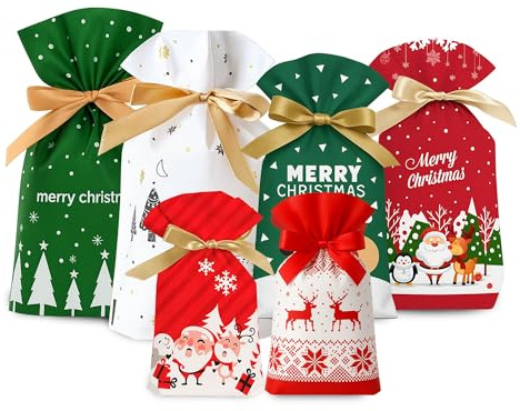 Set Da 36 Sacchetti Regalo Natale, Buste Natalizie Per Regali Comode e Resistenti, Sacchetti Per Regalo Natale Piccoli-Medi-Grandi, Sacchettini Caramelle Dolci Confetti