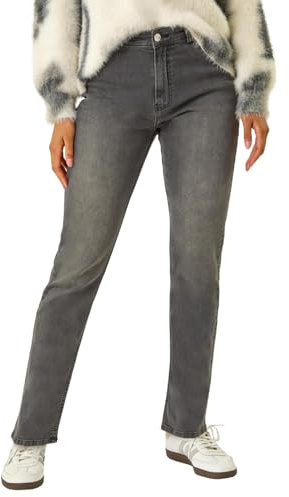 Roman Originals Mom Jeans for Women UK - Ladies Slim Leg Denim Trousers Stretch Cotton Smart Casual Pull On Straight Skinny Slim Fit Regular Cut & Curve Plus Sizes 29' - Charcoal - Size 16