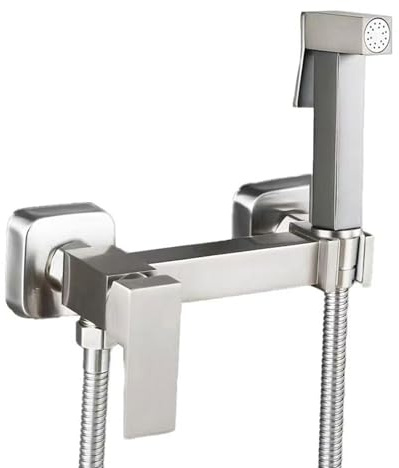 FQYEP Handbrause Bidet Set Eckig Wc Bidet Handbrause Set mit Dusche und Halter Warmes und Kaltes Wasser,Gebürstet