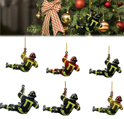 Feuerwehrmann Weihnachtsbaumbehang 6 Stück，Weihnachtsbaumschmuck Feuerwehrmann Hängend，6 Stück Feuerwehr Anhänger，Feuerwehrmann Weihnachtsfeierzubehör，Dekoration für Weihnachtsbaum