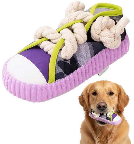 Tniytru Squeaky Rope Dog Toy - Durable Puppy Chew Toy with Squeaker & Rattle, Soft Chew Teething Toys for Small Dogs, Interactive Training Shoe Design