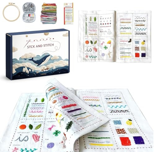 Bcuuozeeing Stickerei Set Anfänger, Stickset Erwachsene, Handstickerei, Stichbuch, Blumenmuster, Stoffe, Nähbücher für Anfänger und Erwachsene, Mit Nähzeug