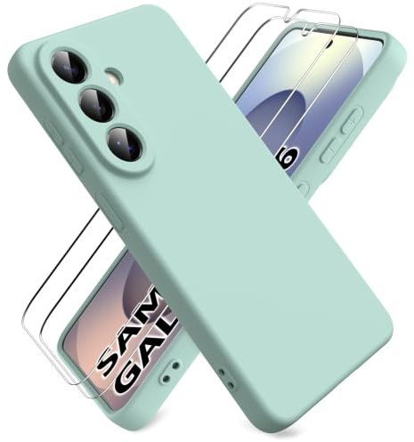 Ikziwreo Funda para Samsung Galaxy S26 5G - Verde Menta | 2 Protector Pantalla de Vidrio Templado, Case de Goma a Prueba de Choques a los Arañazos, Carcasa de Líquida Silicona Suave