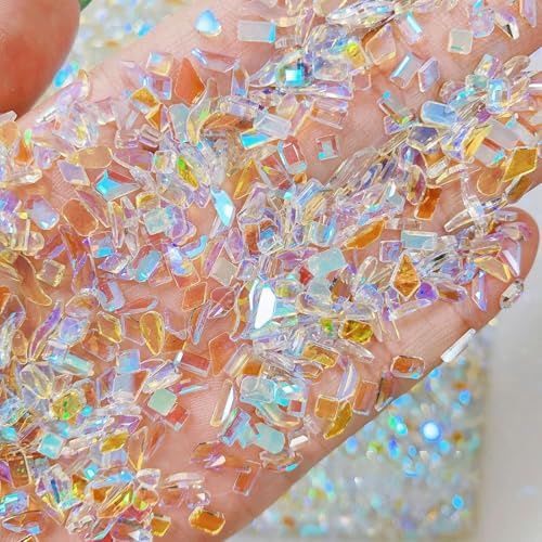 Muorruo 200 Stück Aurora Nagelkunst-Strasssteine in verschiedenen Formen, 3D-Glaskristall-Nagelsteine, Nagelanhänger, Bastelarbeiten, Herz, Stern, irisierende, klare Nagel-Strasssteine