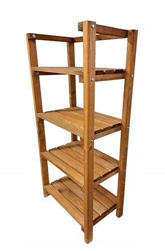 HolzGarden Holzregal Stehend 56x120x35 cm Schwerlastregal bis 100 kg Standregale Imprägniert Kiefer Holz Kellerregal Ablagengarage Küchenregal Farbe Teak