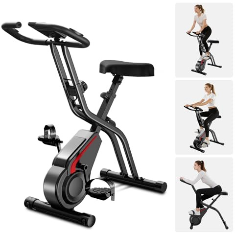 UMAY Ergometer Hometrainer Fahrrad, 5-in-1 Heimtrainer Fahrrad Klappbar Indoor Bike, 16-Stufen Magnet-Widerstand, Cardio mit Pulsmessung & LED Display, Weicher Sitz, 136kg Belastbarkeit