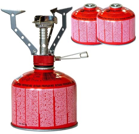 KEMPER - Réchaud gaz Portable 4.5 KW + 2 Cartouches gaz Butane Propane 230gr - Mini brûleur randonnée Anti-Vent Pliable & Léger Camping Haute Montagne