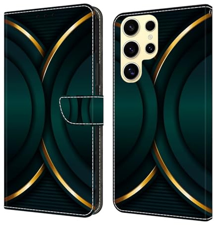 CLM-Tech Handyhülle kompatibel mit Samsung Galaxy S26 Ultra Hülle - Tasche aus PU Leder - Klapphülle mit Ständer und Kartenfächern - Schutzhülle Wallet Case Cover Goldener Rand Kontur