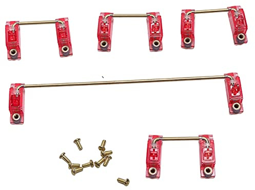 Mechanical Keyboard Stabilizer with Gold - Plated Screws, 6.25U 2U PCB - Mount Stabilizers for DIY 61/64/87 Key Mechanical Keyboard, Transparent Nylon Shell Anti - Oxidation Kit (Transparent Red)