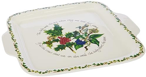 Portmeirion Home & Gifts Square Handled Cake Plate, Ceramic, Multi-Colour, 32.5 x 28.4 x 2.1 cm