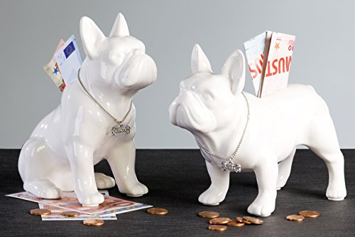 Casablanca Spardose 'Mops' stehend weiss, Keramik