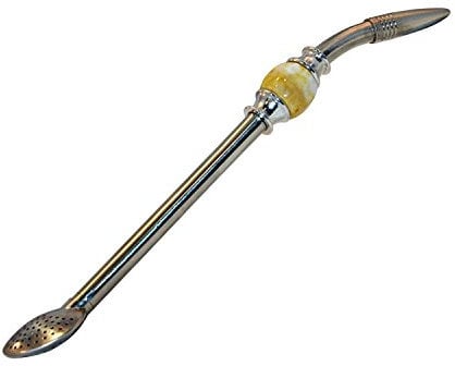 RECHERE Stainless Steel Yerba Mate Tea Bombilla Gourd Drinking Straw Filter Silver (Yellow)