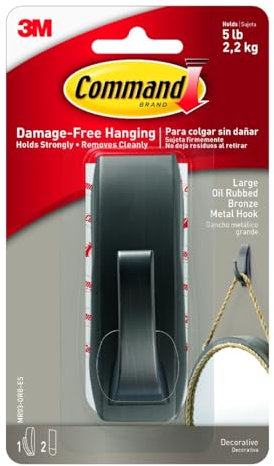 Command 3M 390435 051131982345 Modern Reflections Metal Hook and 2 Strips, Oil Rubbed Bronze, L