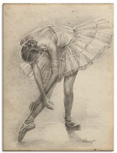 ARTLAND Wanddeko Leinwand Bilder Wandbild 60 x 80 cm Sport Funsport Tanzen Zeichnung Sepia Antike Ballerina Übung T0DM