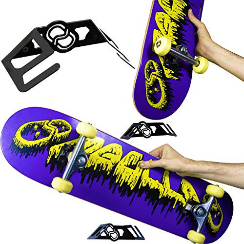 MEOLLO Supporto Gancio per Skateboard, Verticale e Orizzontale (100% Acciaio) (1 X Nero)