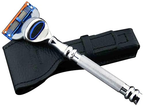 Männer Rasur Premium Gillette Fusion Razor & Echtleder Schutzhülle | Grooming Essentials für den modernen Gentleman> Geschenk für ihn dieses Weihnachten