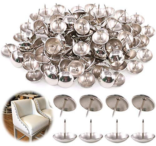 Keadic 100Pcs 1 (25mm) Antique Upholstery Tacks Furniture Nails Pins Assortment Kit for Upholstered Furniture Cork Board or DIY Projects - Silver