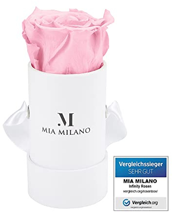 Mia Milano Infinity-Rosenbox, 4 Eternity-konservierte Rosen (3 Jahre haltbar), Samt-Blumenbox für die Lieferung