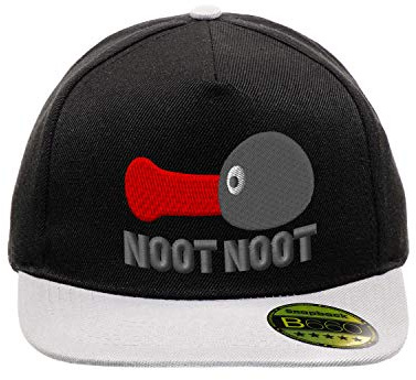 BroiderStudio Noot Noot Pingu Schwarz/Grau Hut Flacher Gipfel Verstellbar Snapback Unisex Original Bestickte Urban Logo Mütze
