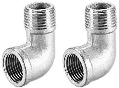 sourcing map Coude en Inox Acier 201 Coulé Raccord Tube 90 Degré 1/2 BSPT Femelle x 1/2 BSPT Mâle Filetage 2Pcs