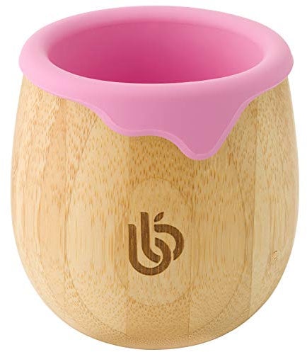 bamboo bamboo Taza de para Bebés y Niños, Taza de Aprendizaje con Borde de Silicona para Protección de Dientes y Encías, Capacidad de 150ml para la Transición (Rosa)