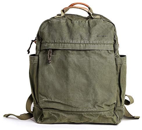 Gootium Canvas Rucksack für Damen Vintage Stil Reißverschluss Tasche Herren Casual Daypack Tuch Outdoor Reiserucksack Olive