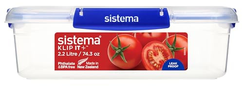 Sistema KLIP IT PLUS Food Storage Container | 2.2 Litre Leak-ProofStackable & Airtight Fridge/Freezer Food Boxes | BPA-Free Plastic | 1 Count
