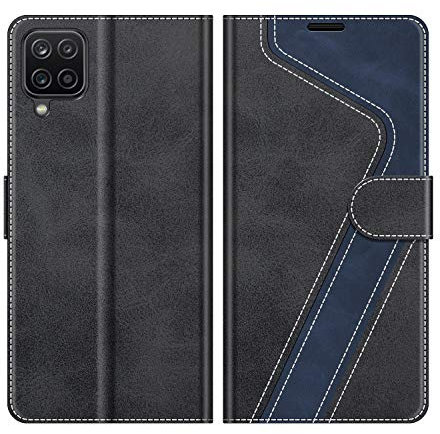MOBESV Coque pour Samsung Galaxy A12, Housse en Cuir Magnétique Fonction Stand Étui pour Samsung Galaxy A12 / M12, Élégant Noir
