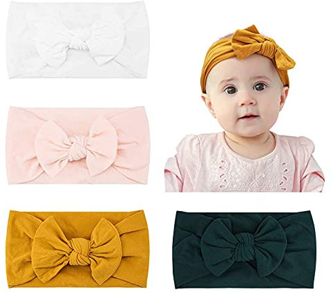 Makone Baby Stirnband, Elastisches Stirnband mit Großem Haarschleifenknoten, 5,5 Zoll, Geeignet für Babys 4 Stück