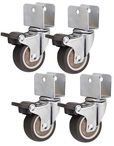 LLPEIJIE026 4 Stücke Möbelrolle U-Typ Halterung Gummirollen Mit Staubschutz Transportrollen Mit Bremse,Kugellager,Für Trolley,Palettenmöbel,Babybett,Tragfähigkeit 120kg,2 Zoll(20mm)
