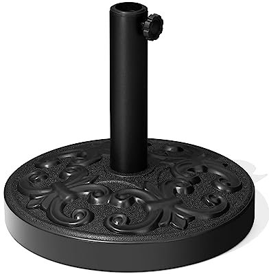 Crestlive Products Base resistente para sombrilla de patio de 30 libras, soporte redondo de cemento para exteriores, cubierta, césped, jardín, patrón decorativo de flores (negro)